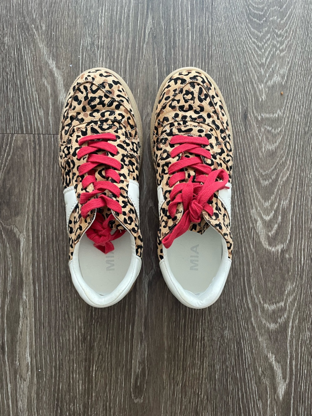 MIA Leopard Print Sneakers with Red Laces and White Trim Women’s Size 9.5